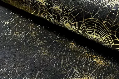 2023 - Tricot stof - Halloween spinnenweb goud folie - 20848-069