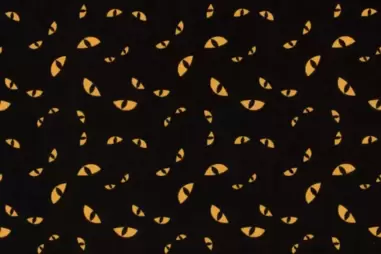 zwarte stoffen - Tricot stof - Halloween kattenoog - zwart/geel - 20851-069