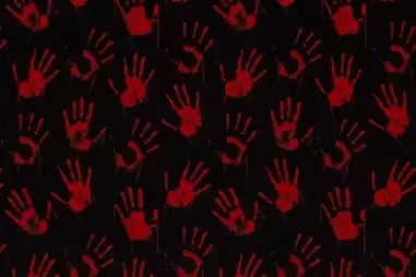 Feeststoffen - Tricot stof - Halloween handen - zwart/rood - 20854-069