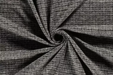 84% polyester, 14% viscose, 2% elastan stoffen - Stretch stof - jacquard - pied de poule - zwart - 20229-069