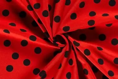 Feestkleding stoffen - Texture stof - stippen - rood/zwart - 20808-015