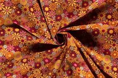 Nicky velours stof - terra - 3081-156 - Texture stof - bloemen - oranje - 20829-036