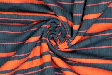 Gestreepte stoffen - Tricot stof - ribtricot - Fibre Mood - oranje grijs - 411020-10