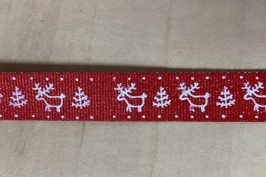 15 mm band - Ripslint 15 mm - eland met kerstboom - rood wit - RB1006.15.014