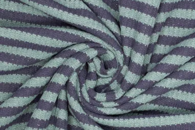 50% katoen, 50% polyester stoffen - Gebreide stof - Fibre Mood - gestreept - marine oudgroen - 411021-31