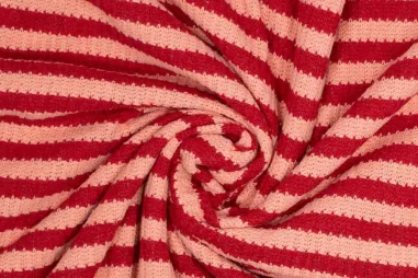 50% katoen, 50% polyester stoffen - Gebreide stof - Fibre Mood - gestreept - rood zalm - 411021-30