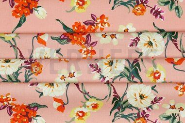 80% Baumwolle, 20% Polyester - Baumwolle mit Beschichtung - Blumen - hellrosa - 9864-001