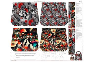 Stenzo stoffen - Canvas stof - Canvas stof - digitaal paneel voor tas - bloemen fantasie - rood multi - 22311