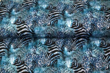 Stenzo stoffen uitverkoop - Tricot stof - digitaal dierenprint fantasie - blauw zwart - 22931-09