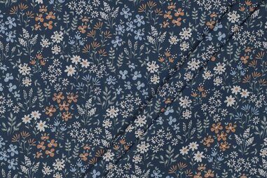 140gr/M² - Katoen met coating - bloemen - jeansblauw - 5270-007