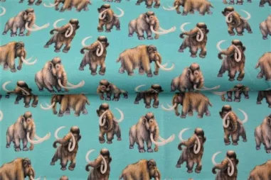 Mammoet stof - Jersey Stoff - French Terry - digitales Mammut - hellblau - 22542-09