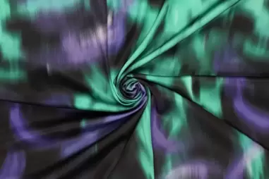 Avondkleding stoffen - Satijn stof - stretch satijn - abstract - groen paars zwart - 20112-810