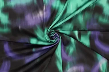 Grüne Stoffe - Satijn stof - stretch satijn - abstract - groen paars zwart - 20112-810