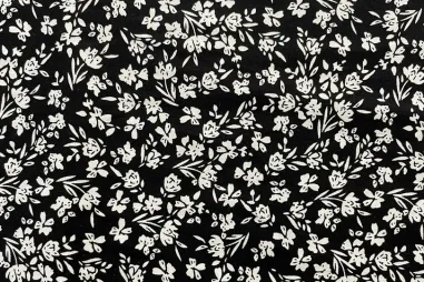katoenen stoffen bloemen - Katoen stof - bloemen - zwart - 69508-02