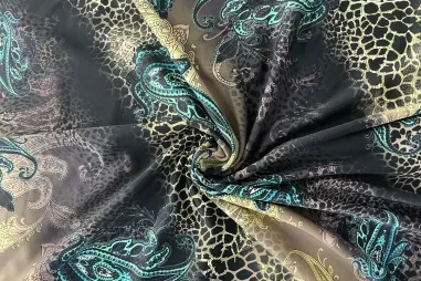 80% polyester, 20% elastan stoffen - Polyester Stoff - heavy travel - paisley - braun schwarz taupe ecru - JT164