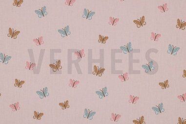 Vlinder motief - Katoen stof - poplin - vlinders - lichtroze - 5501-013