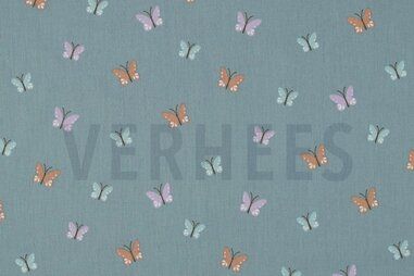 Vlinder motief - Katoen stof - poplin - vlinders - mintblauw - 5501-015