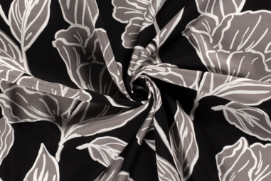 Nooteboom stoffen uitverkoop - Viscose stof - bloemen en bladeren - zwart - 20153-069