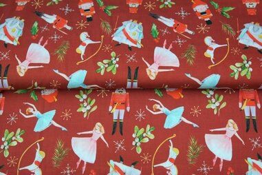 Weihnachtsbaumwollstoffe - Kerst katoen stof - nutcracker - rood - 22107-11