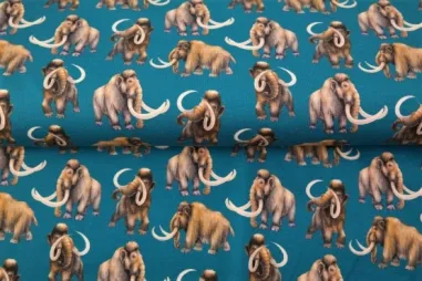 Mammoet stof - Tricot stof - digitaal mammoet - turquoise blauw - 22542-99