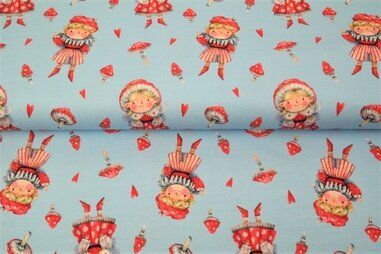 Uitverkoop - Tricot stof - French Terry - digitaal fantasie - lichtblauw - 22579-09