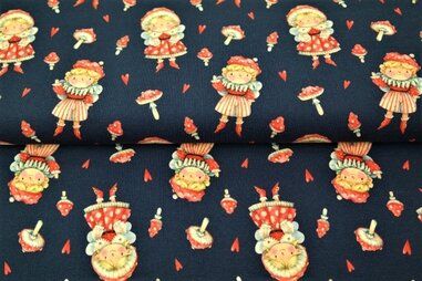 250gr/M² - Tricot stof - French Terry - digitaal fantasie - donkerblauw - 22579-15