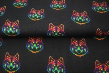 Wolf stoffen - Tricot stof - French Terry - digitaal fantasie wolf - grijs - 22593-20