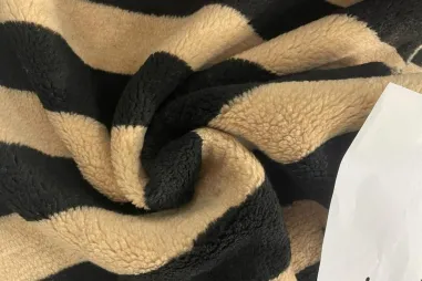 Mantelstoff - Pelz Stoff - gestreift - schwarz-beige - 9401