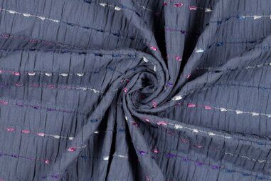 By Poppy - Katoen stof - crinkle met borduursel - jeansblauw - 22/5031-002
