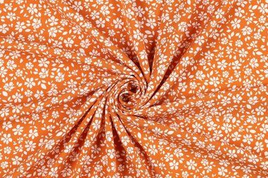 By Poppy - Viscose stof - stretch - bloemen - oranje wit - 22/5749-006