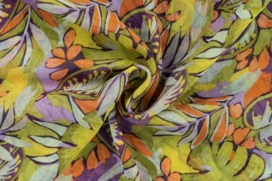 Voile stoffen - Voile stof - poly yoryu - lila groen oranje - 2472-215