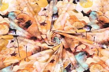 96% viscose, 4% elastan - Viscose stof - bloemen - oranje - 20642-580