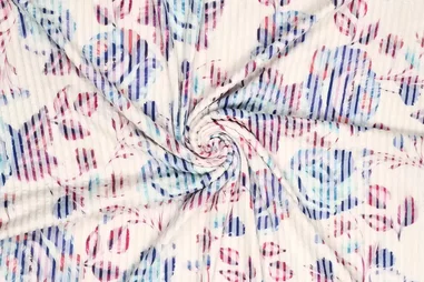 62% viscose, 33% polyester, 5% elastan - Tricot stof - digi painted roses - wit blauw - 20843-650