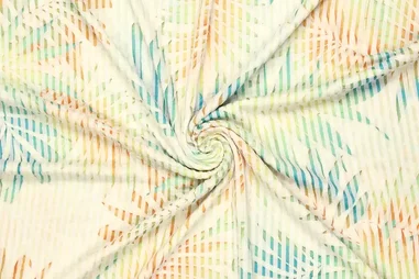 62% viscose, 33% polyester, 5% elastan - Tricot stof - digi painted leaves - wit groen - 20845-315