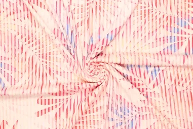 62% viscose, 33% polyester, 5% elastan - Tricot stof - digi palm leaves - wit roze - 20845-880