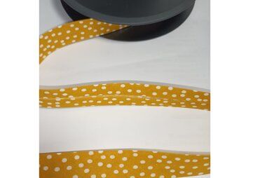 Bedrukt band - Biasband 20 mm - stipjes - geel wit - Bi284.954