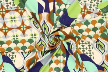 98% viscose, 2% elastan - Viscose stof - stretch - poplin - abstract - groen multi - 20851-315