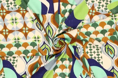 Multi stoffen - Viscose stof - stretch - poplin - abstract - groen multi - 20851-315
