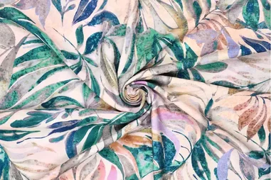 80% viscose, 20% polyamide - Viscose stof - digitaal bladeren - roze blauw - 20865-820