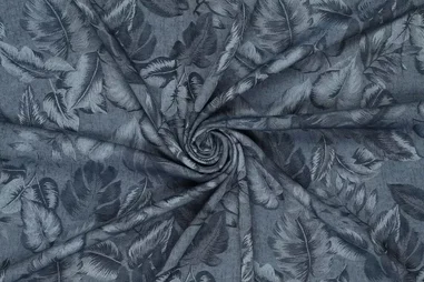 60% viscose, 40% polyester - Viscose stof - bladeren - blauw - 20601-690