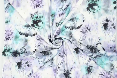 85gr/M² - Viscose stof - lurex - jacquard - bloemen - blauw - 20916-660