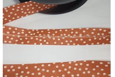 Bedrukt band - Biasband 20 mm - stipjes - terra wit - Bi284.838
