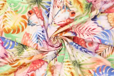 80% viscose, 20% polyamide - Viscose stof - bladeren - multi - 20895-178