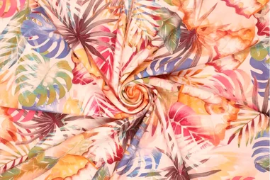 80% viscose, 20% polyamide - Viscose stof - bladeren - multi - 20895-445