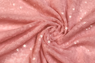 150gr/M² - Tule stof - sequin flowers - roze - 999756-659