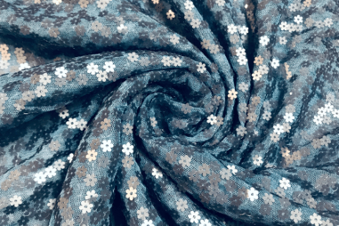 150gr/M² - Tule stof - sequin flowers - blauw - 999756-850