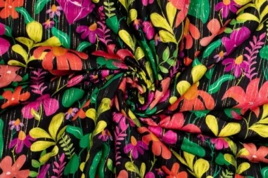 2024 - Viscose stof - bloemen - zwart multi - 922737-80
