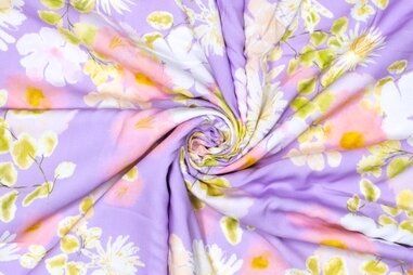 Luchtige stoffen - Tencel stof - digitaal bloemen - lila multi - 922763-90