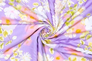 Tencel - Tencel stof - digitaal bloemen - lila multi - 922763-90