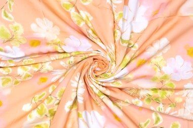 Luchtige stoffen - Tencel stof - digitaal bloemen - zalm - 922763-91